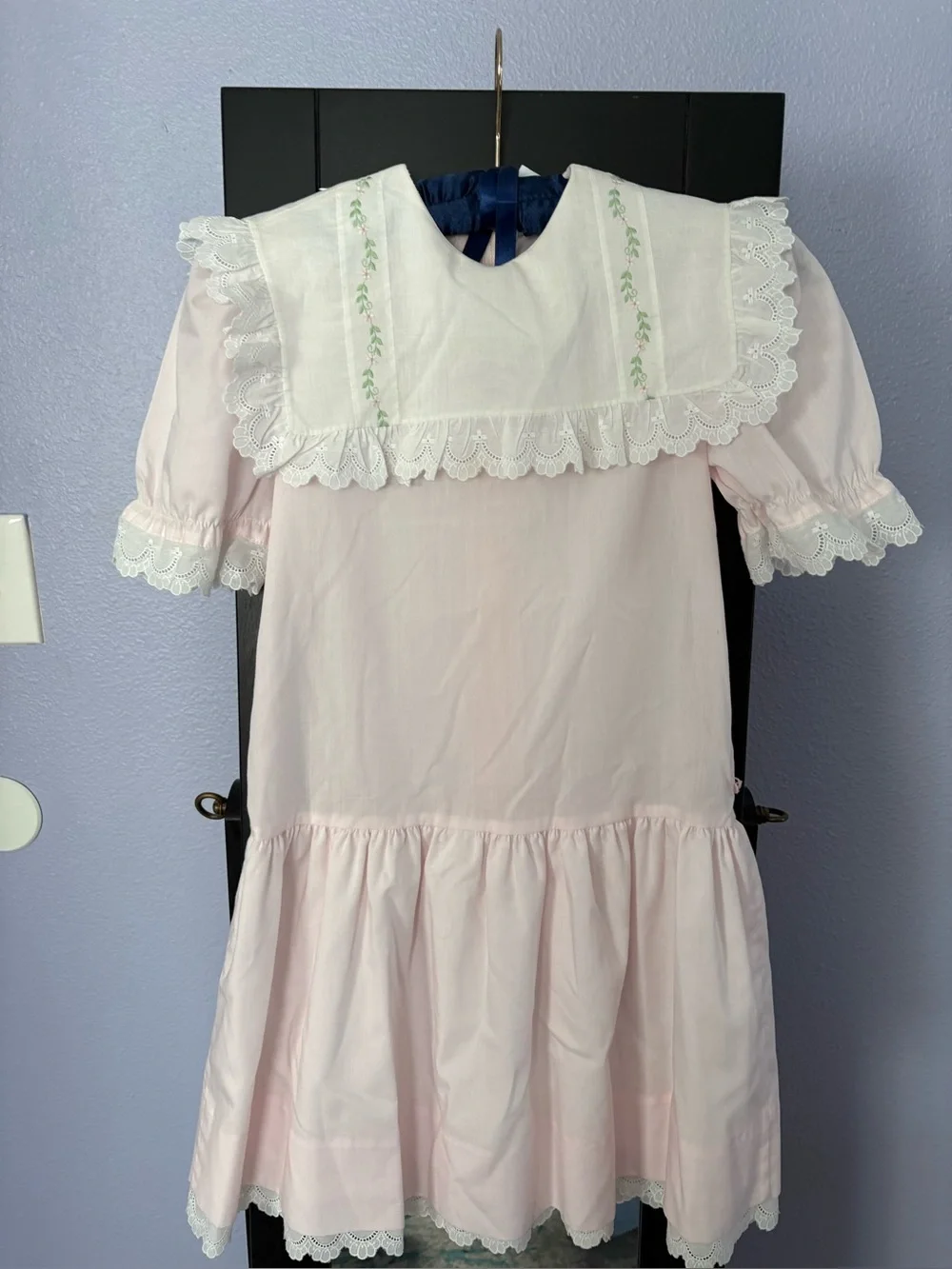 Classic Pink Cotton Dress with Embroidered Bib